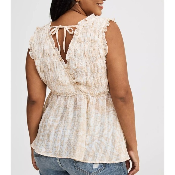 Torrid Babydoll Top Plus Size 2X Sheer Smocked Surplice Shirt Cottagecore Boho - Picture 2 of 8